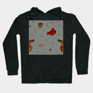 Moose and Cardinal Woodland Pattern Hoodie